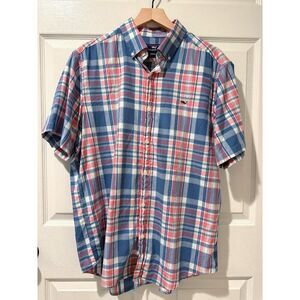 Vineyard Vines 100% Cotton Mens L Plaid Button Down Shirt Preppy Blue Pink White